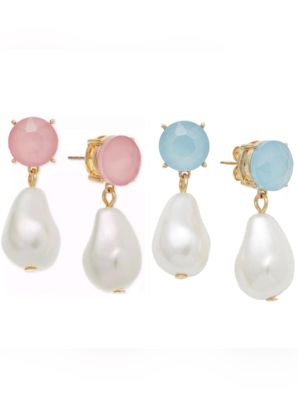 On 34th Gold-Tone Imitation Pearl Stone Drop Earrings NEW